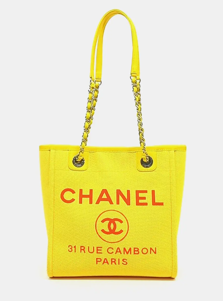 Chanel Deauville Yellow/Orange Canvas Shoulder bag