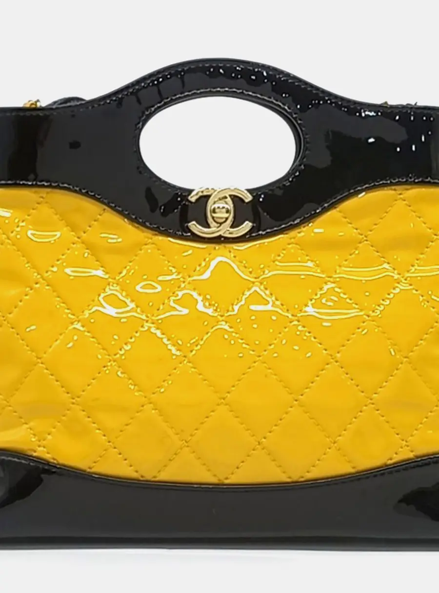 Chanel 31 Black/Yellow Patent Leather Mini Shopping Bag