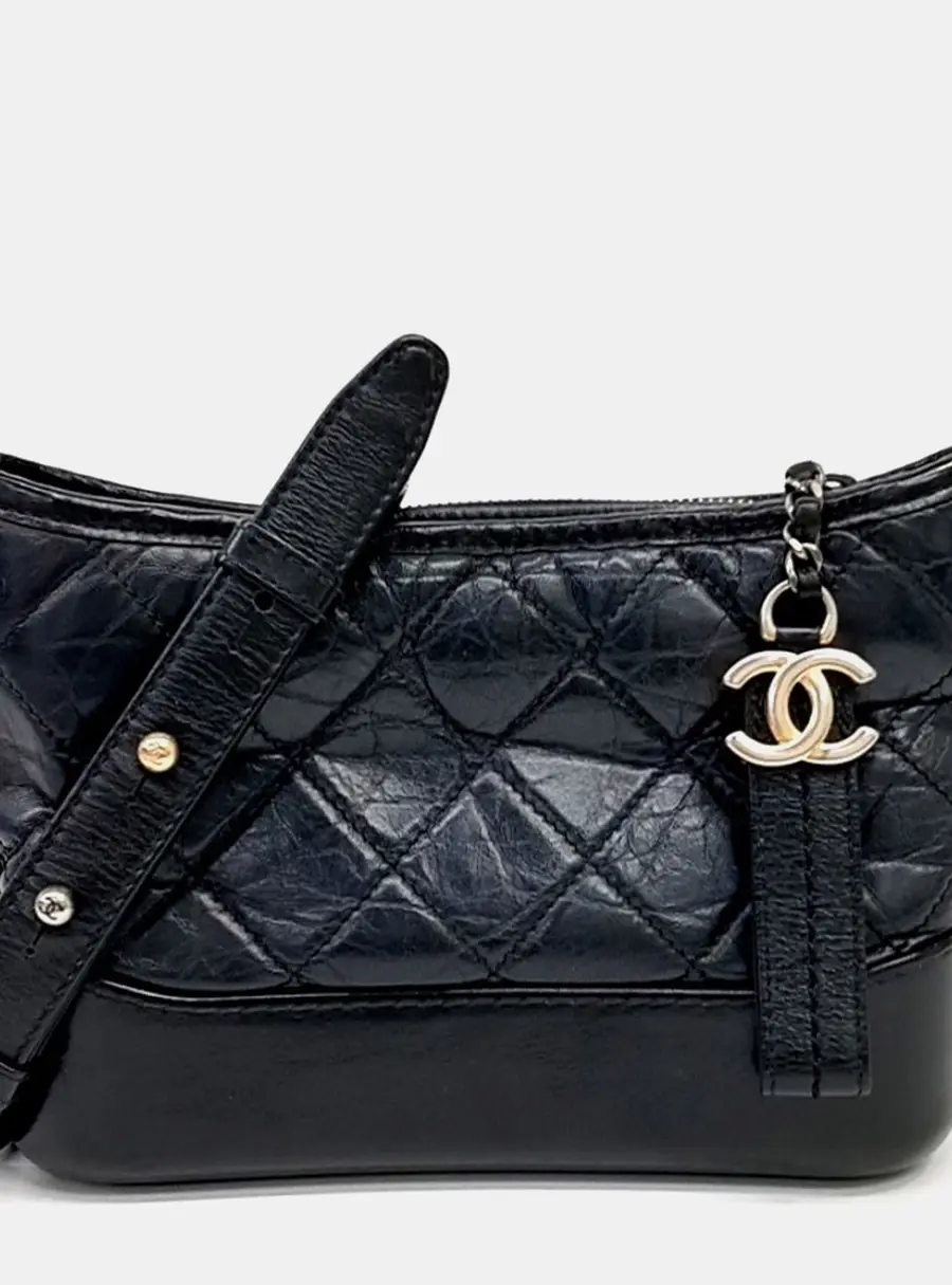 Chanel Gabrielle Small Black Aged Calfskin Leather Hobo Bag