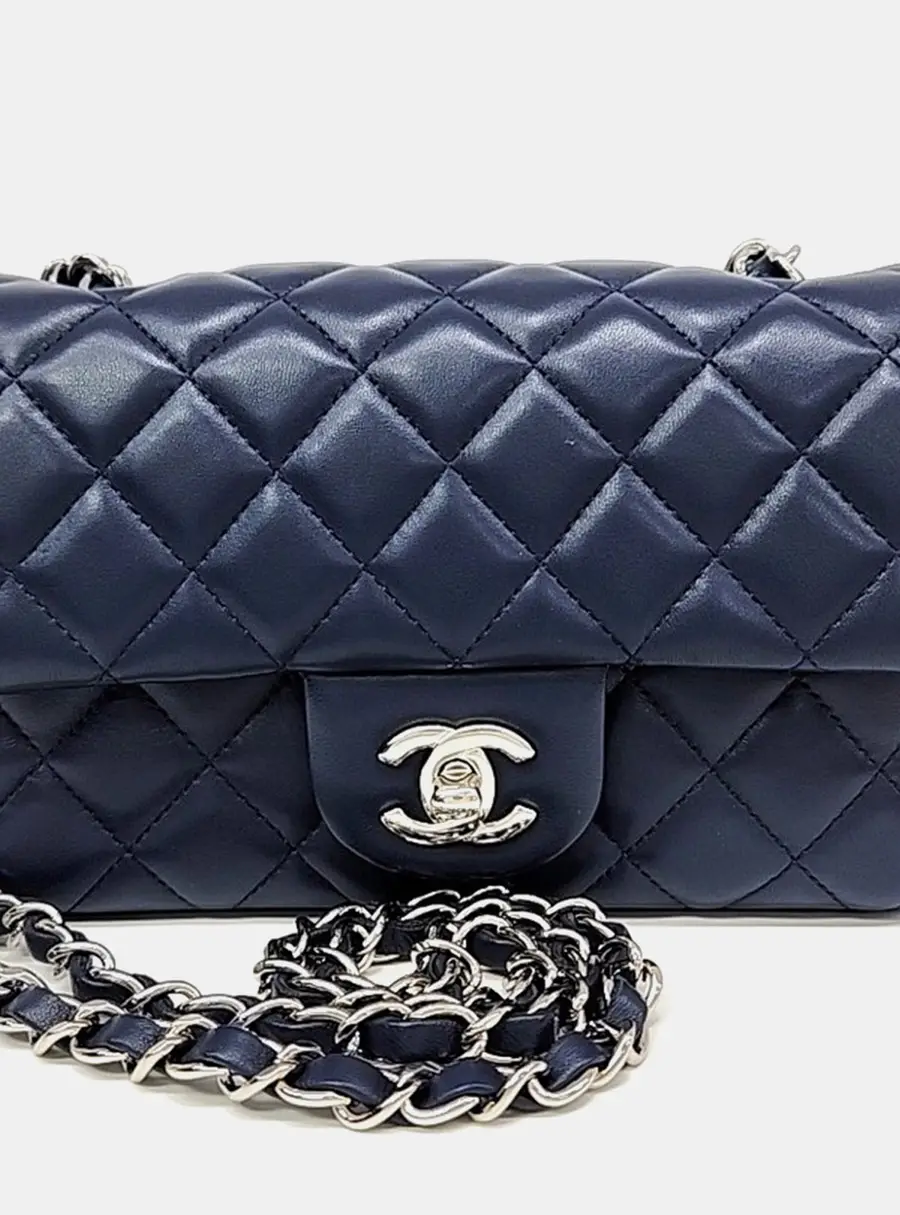 Chanel Classic Mini Navy Blue Lambskin Leather Crossbody Bag