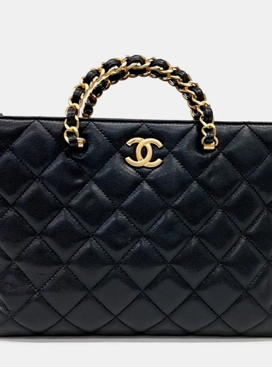 Chanel AS4824 Shopping Small Black Caviar Leather Top Handle Bag
