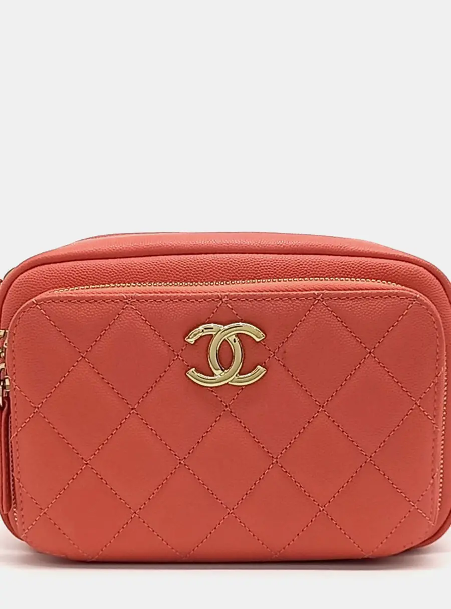 Chanel Affinity Camera Small Red Caviar Leather Shoulder Bag