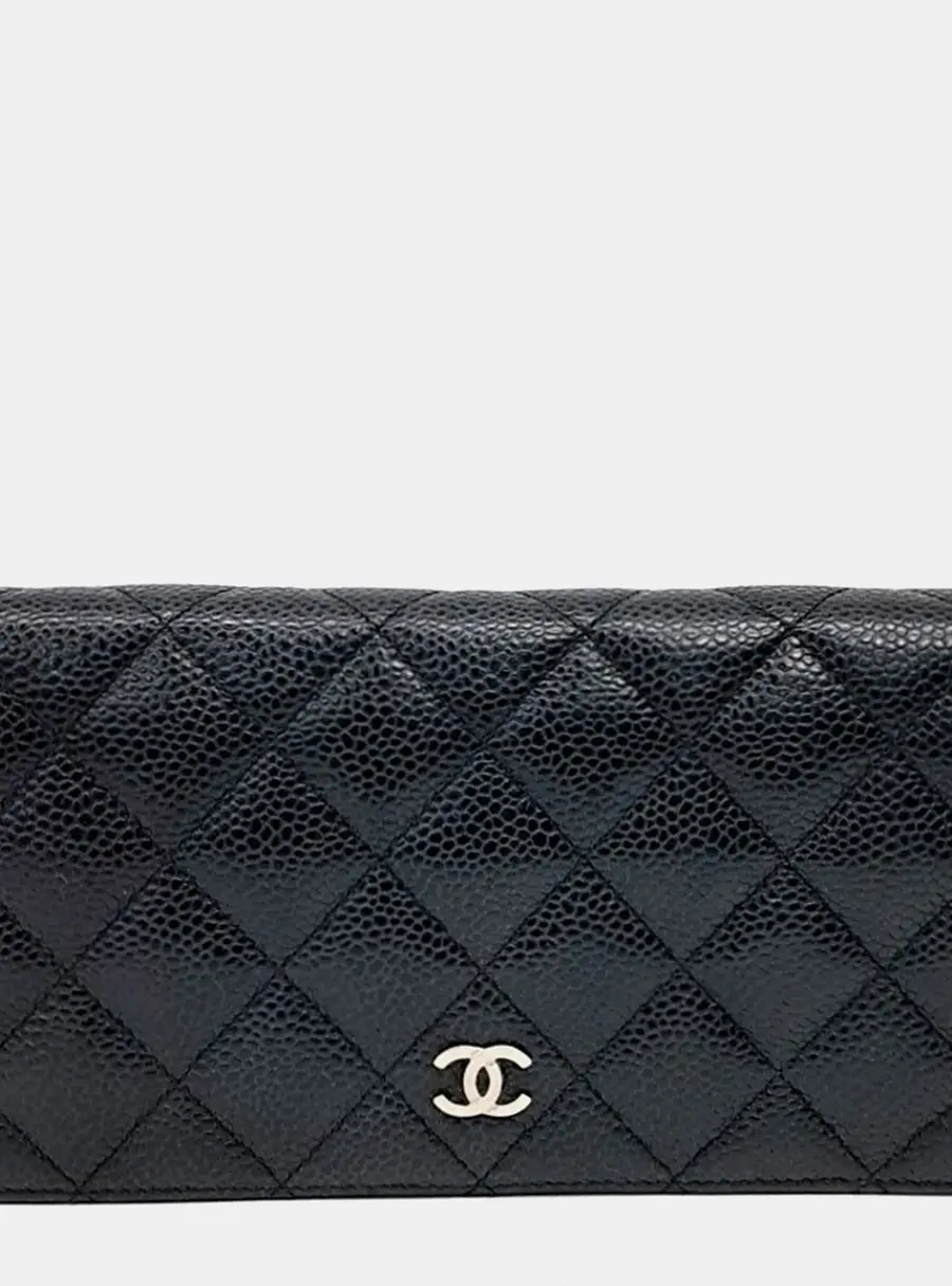 Chanel Black Leather caviar long wallet