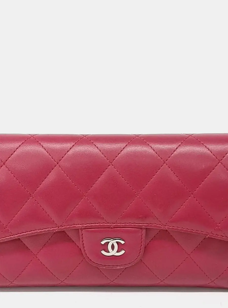 Chanel Pink Leather lambskin long wallet