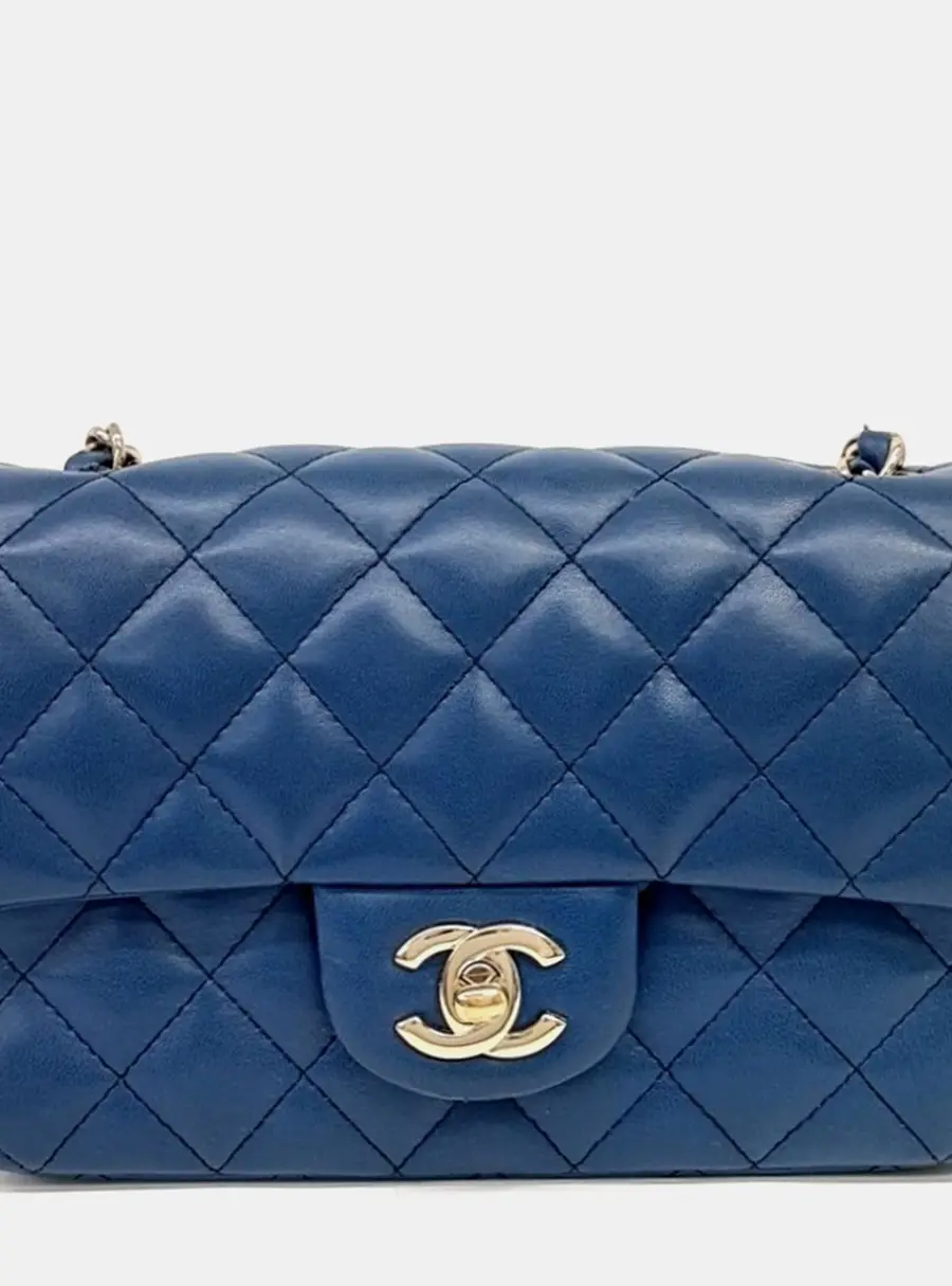Chanel Classic Mini Blue Lambskin Leather Crossbody Bag