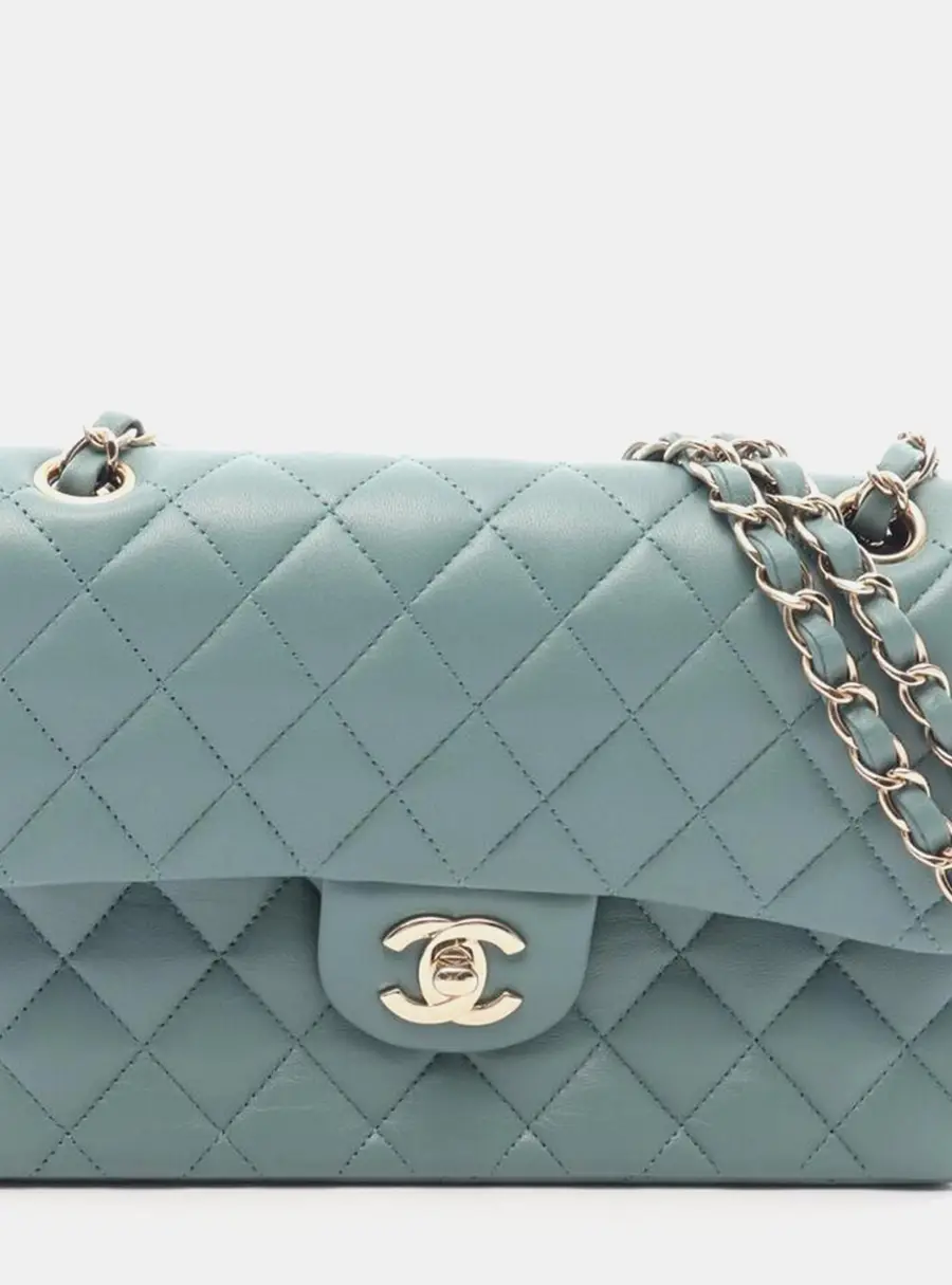 Chanel Classic Small Green Lambskin Leather Shoulder Bag