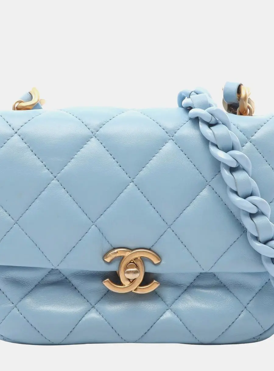 Chanel Candy Chain Flap Mini Light Blue Lambskin Leather Shoulder Bag