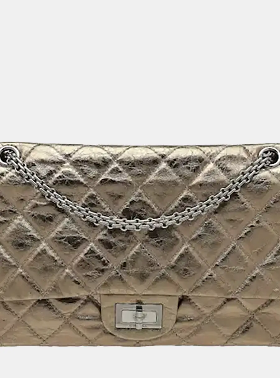 Chanel 2.55 Reissue 226 Gold Metallic Aged Calfskin Leather Shoulder Bag