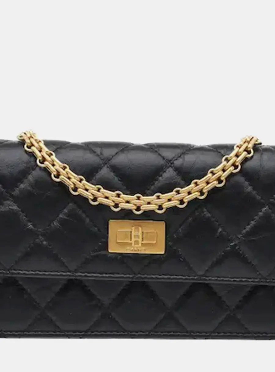 Chanel Reissue 2.55 WOC Black Aged Calfskin Leather Wallet on Chain Bag
