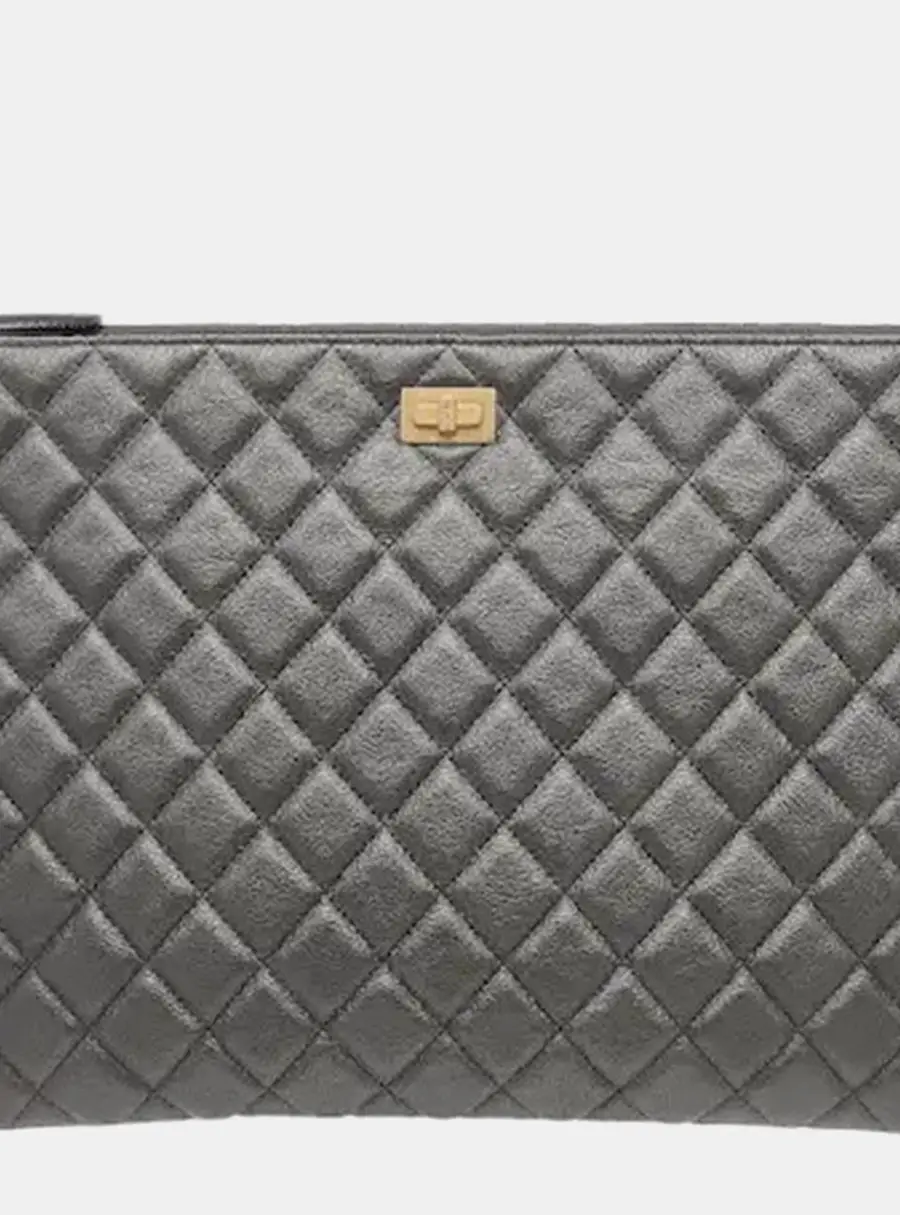 Chanel Vintage 2.55 Large Black Aged Calfskin Leather Clutch Bag