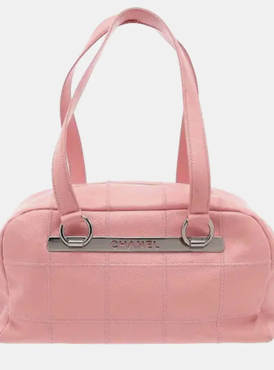 Chanel Chocolate Bar Lax Bowler Pink Caviar Quilted Leather Top Handle Bag