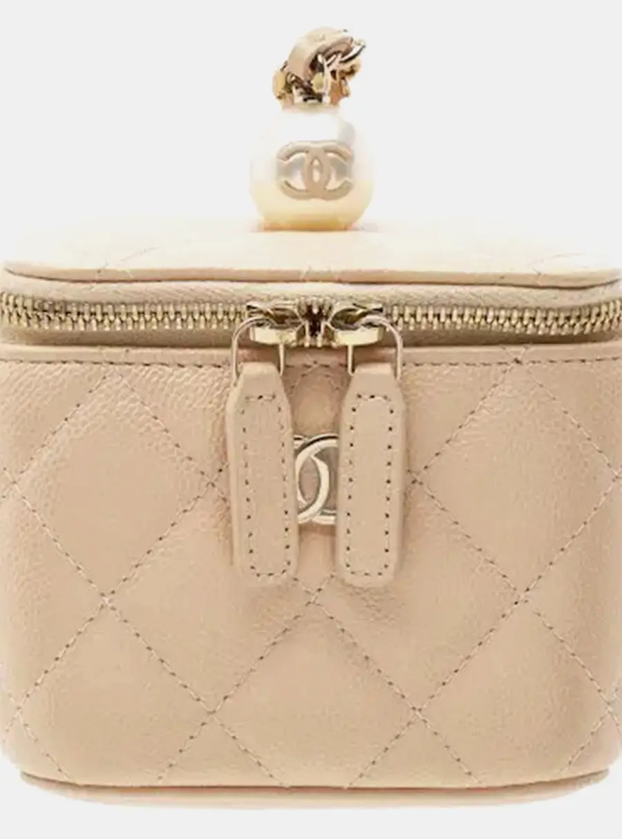 Chanel Classic Pearl On Top Mini Black Caviar Quilted Leather Vanity Bag
