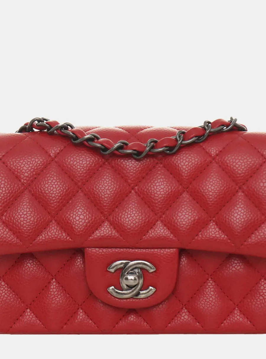 Chanel Mini Rectangle Flap Bag Red Caviar Leather Crossbody Bag