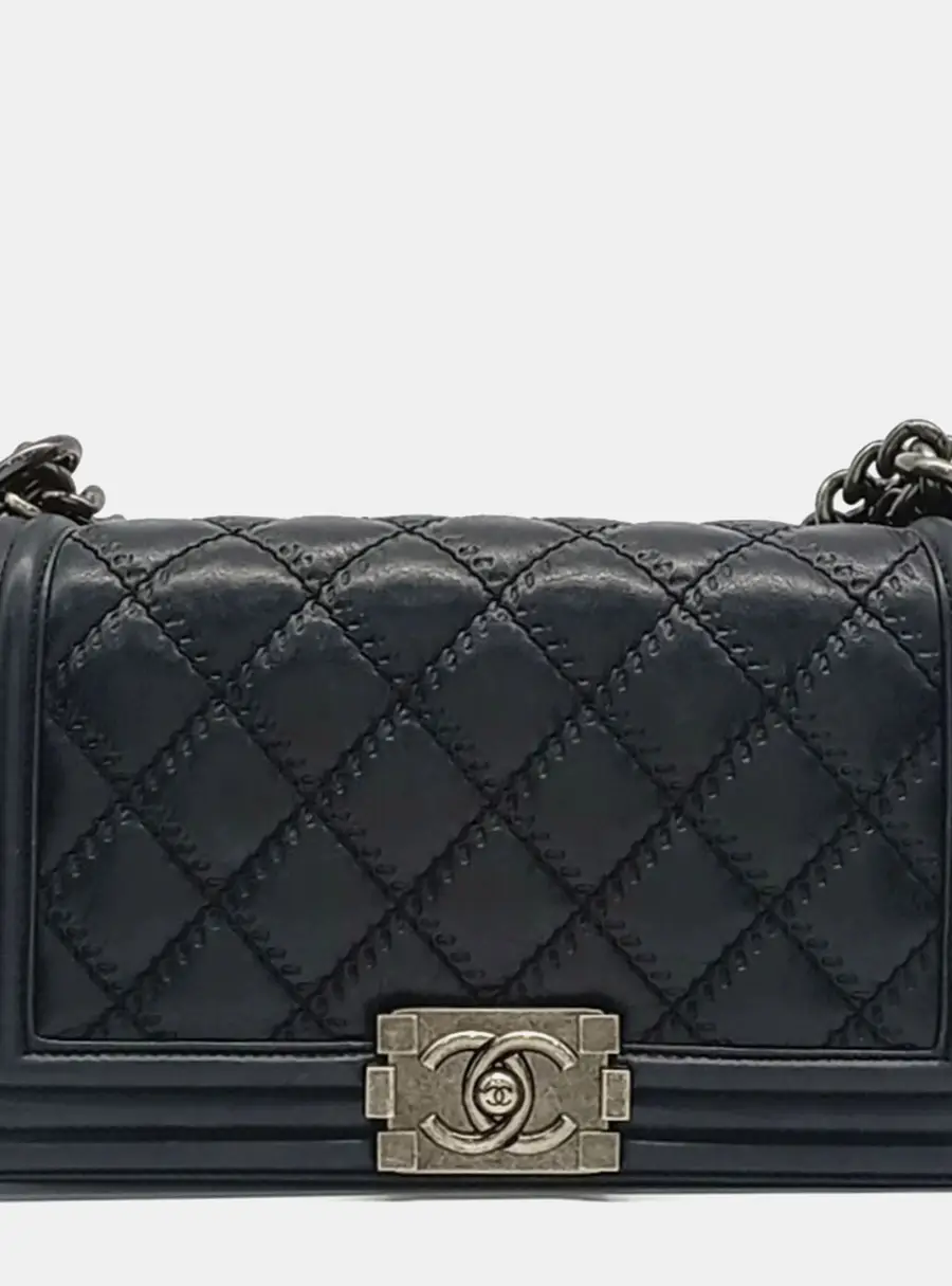 Chanel Boy Medium Black Grained Calfskin Leather Shoulder Bag