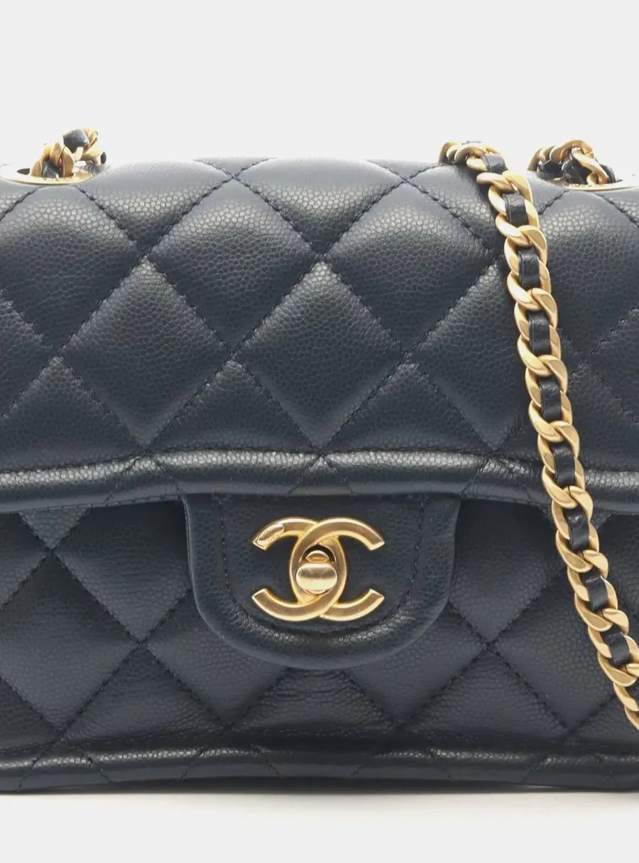 Chanel Classic Mini Square Flap Navy Calfskin Leather Shoulder Bag