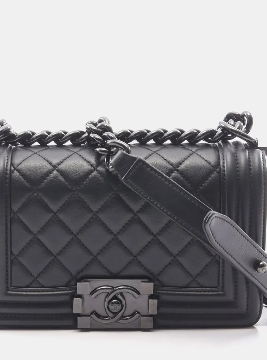 Chanel Boy Small Black Grained Calfskin Leather Shoulder Bag