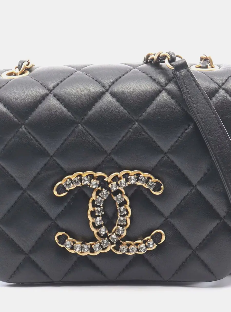 Chanel Crystal Mini CC Black Lambskin Leather Shoulder Bag
