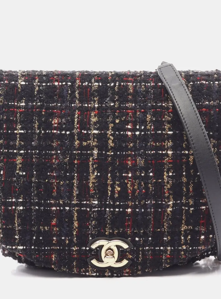 Chanel Chain Around Black Multicolor Tweed, Leather Flap Shoulder Bag