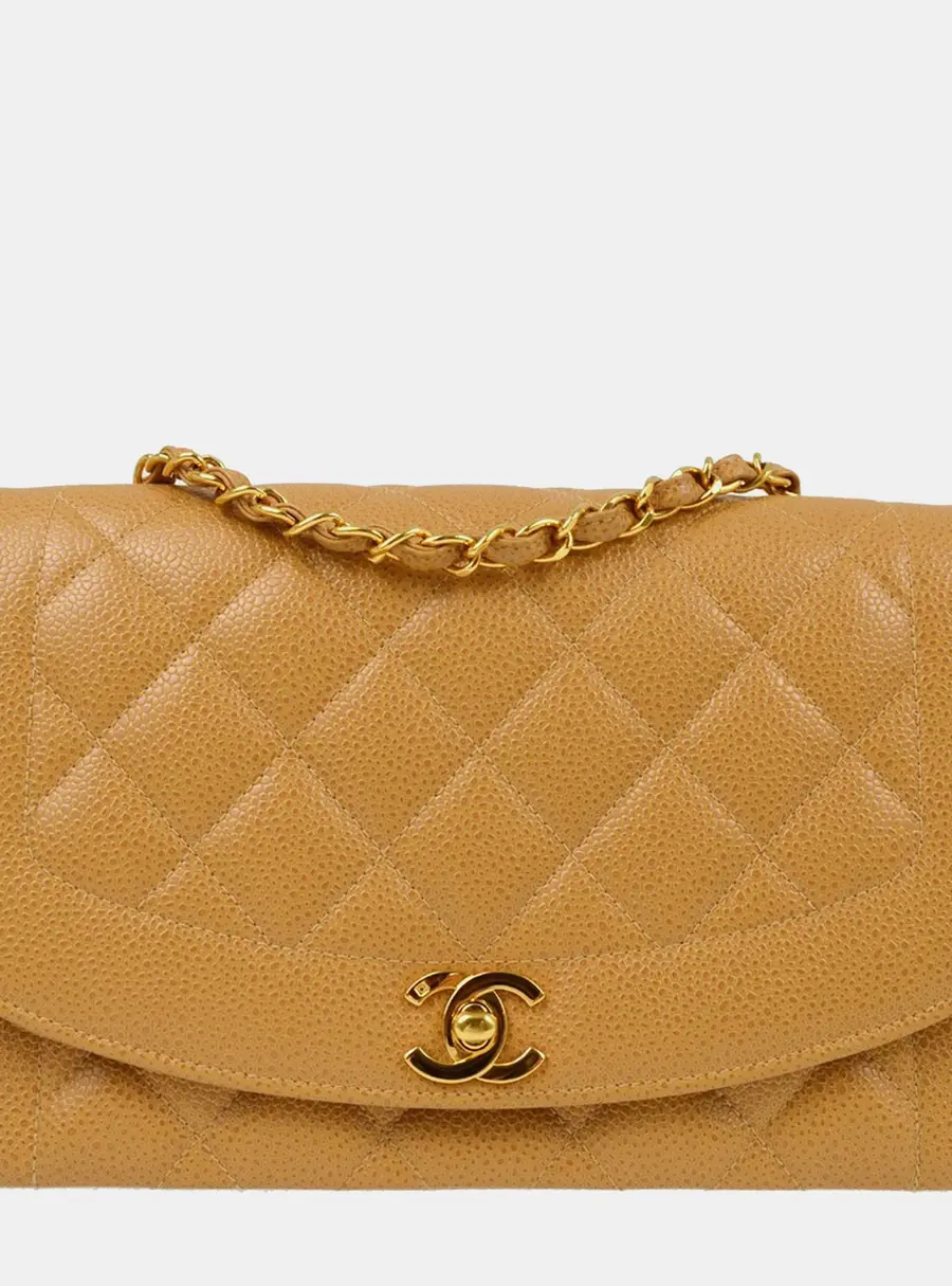 Chanel Diana Medium Beige Caviar Leather Shoulder Bag