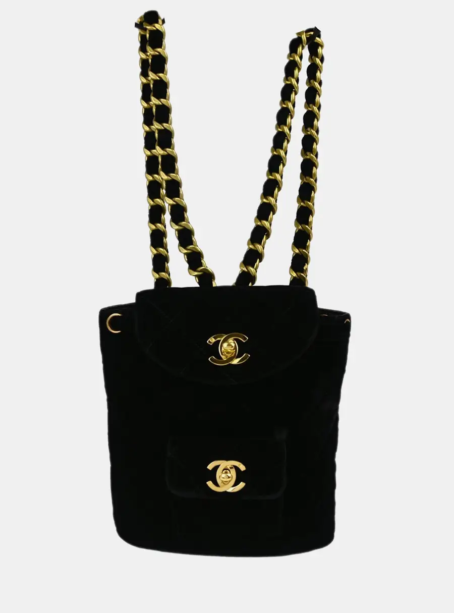 Chanel Duma Small Black Velvet Backpack Bag
