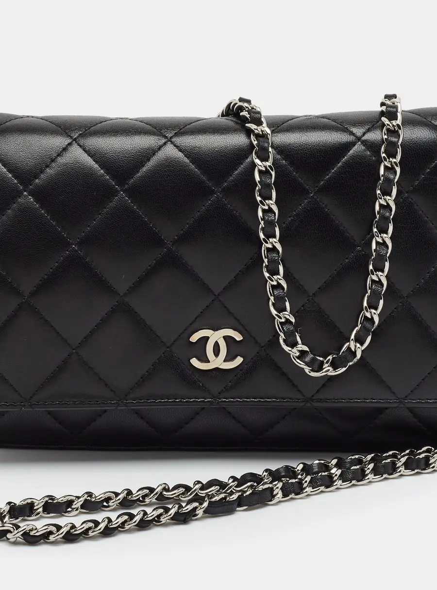 Chanel Classic Black Quilted Leather Wallet On Chain