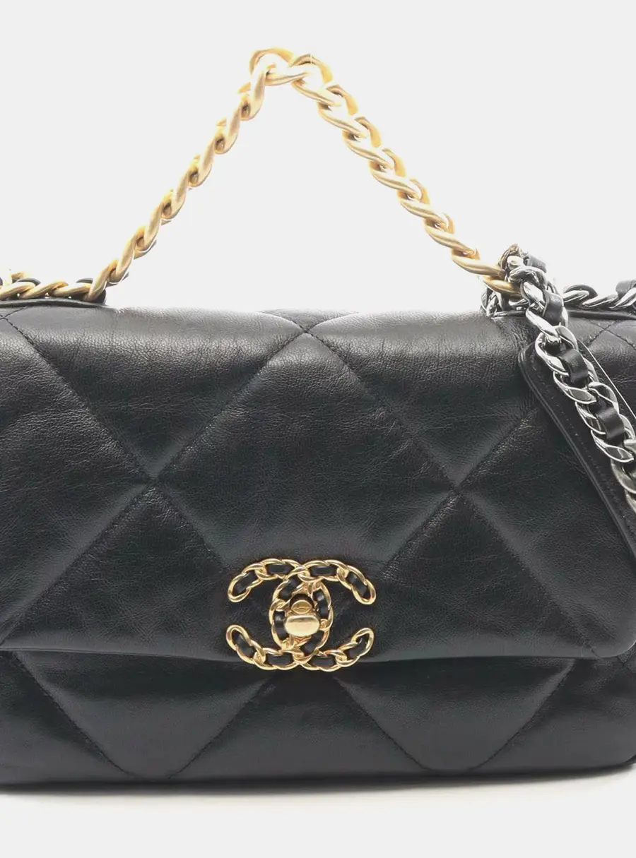 Chanel 19 Small Black Lambskin Flap Shoulder Bag
