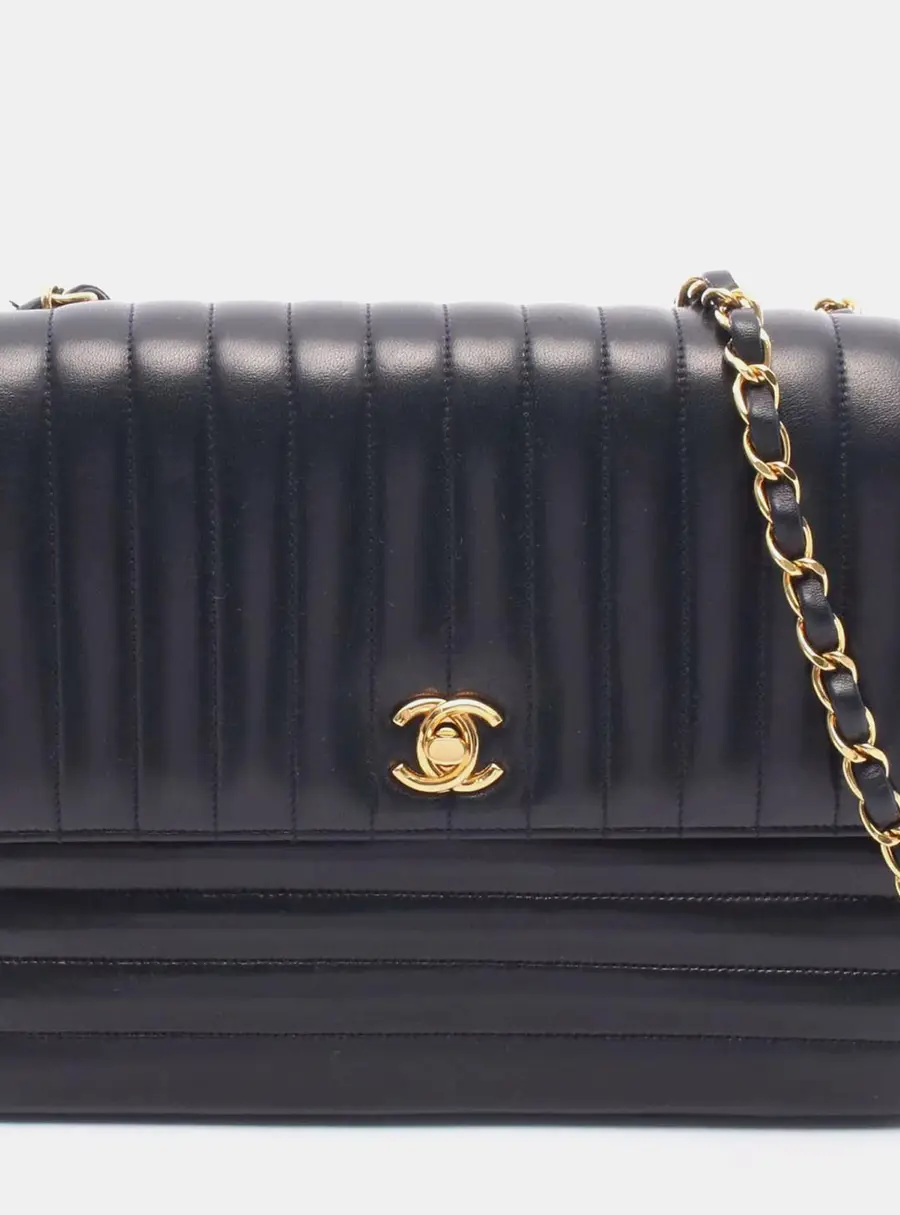 Chanel Vintage Mademoiselle Medium Navy Lambskin Leather Shoulder Bag