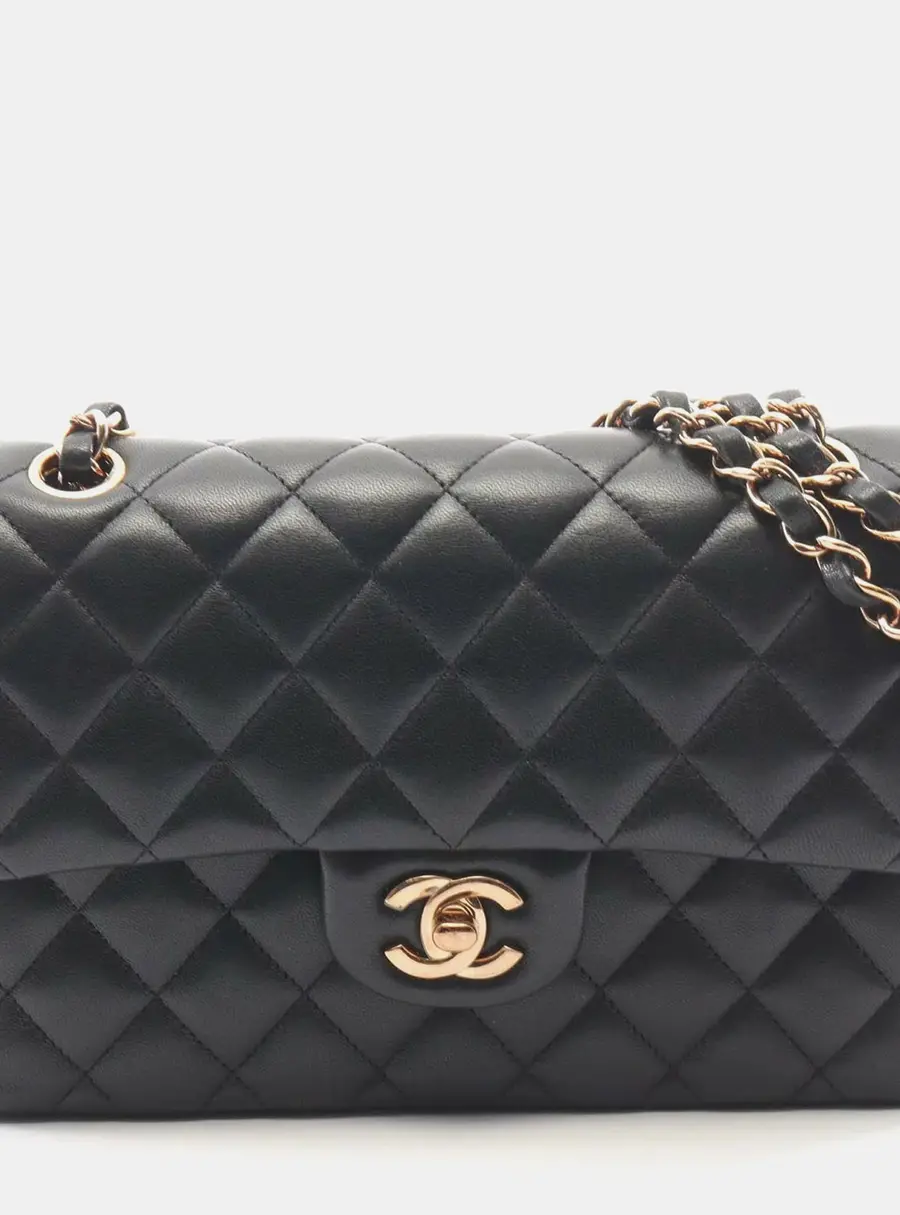 Chanel Classic Double Flap Medium Black Lambskin Shoulder Bag