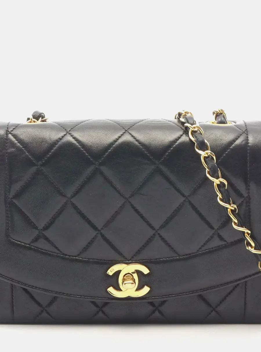 Chanel Vintage Diana Black Lambskin Leather Flap Shoulder Bag
