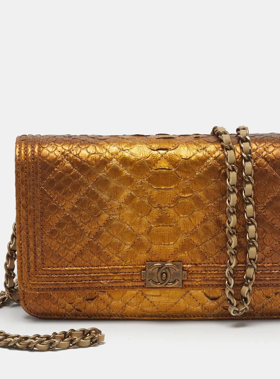 Chanel Boy WOC Gold Ombre Quilted Python Clutch