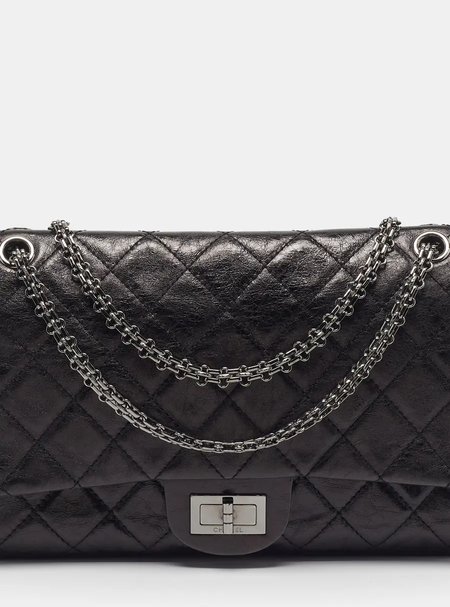 Chanel Reissue 2.55 227 Black Quilted Aged Leather Flap Bag