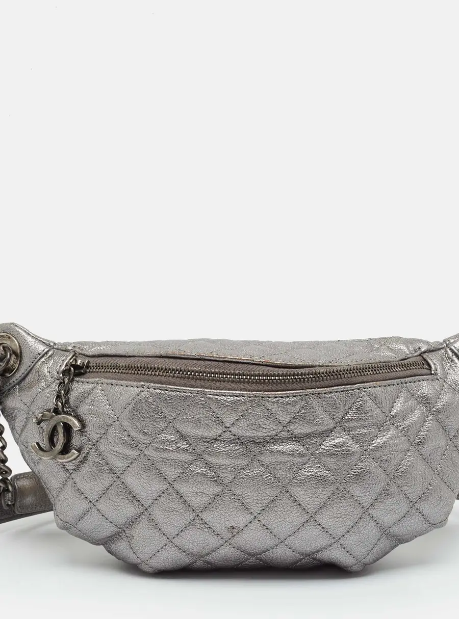 Chanel Banane Metallic Grey Quilted Leather Waist Bag