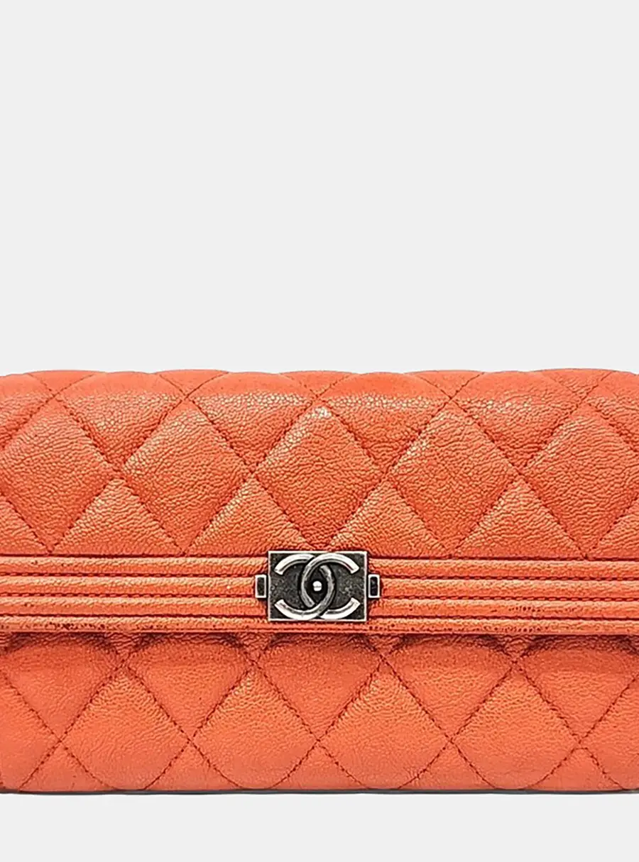 Chanel Orange Caviar Boy Long Wallet A80286