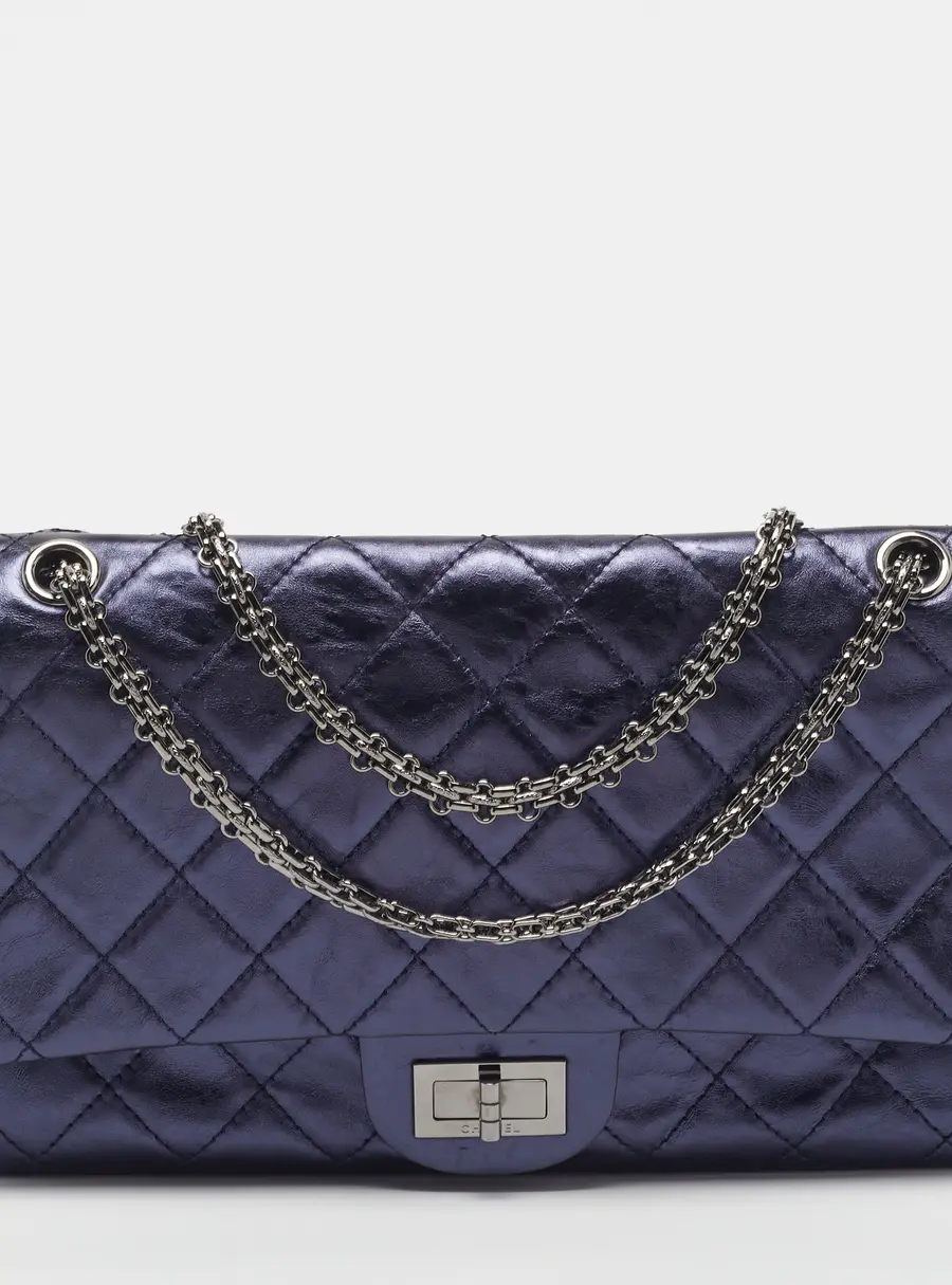 Chanel Reissue 2.55 227 Metallic Blue Quilted Leather Flap Bag