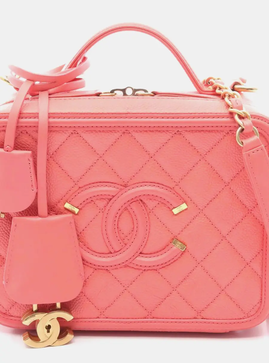 Chanel CC Filigree Medium Pink Quilted Caviar Grained Calfskin Leather 2 -Way Shoulder Bag