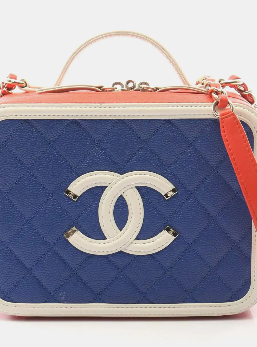 Chanel CC Filigree Small Tricolor Caviar Leather Vanity Crossbody Bag
