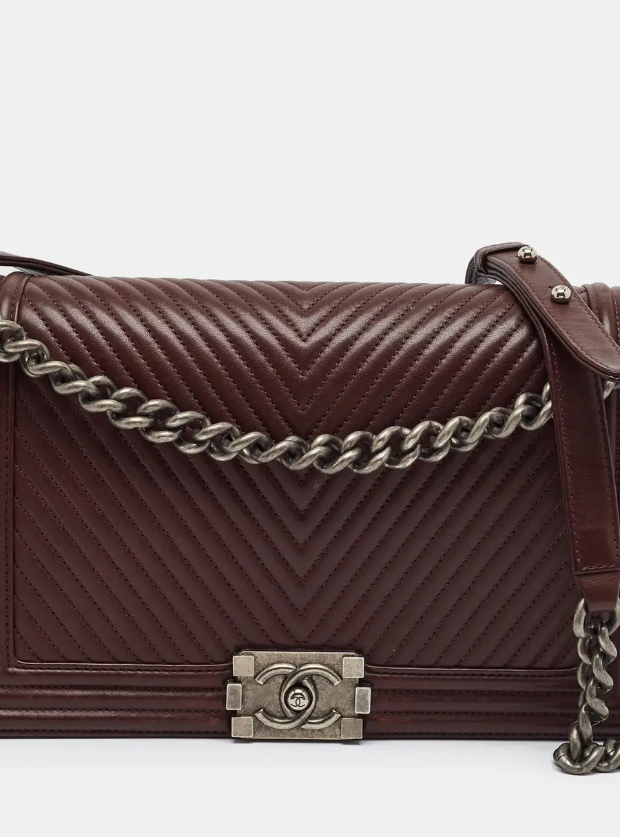Chanel Boy New Medium Burgundy Chevron Leather Flap Bag