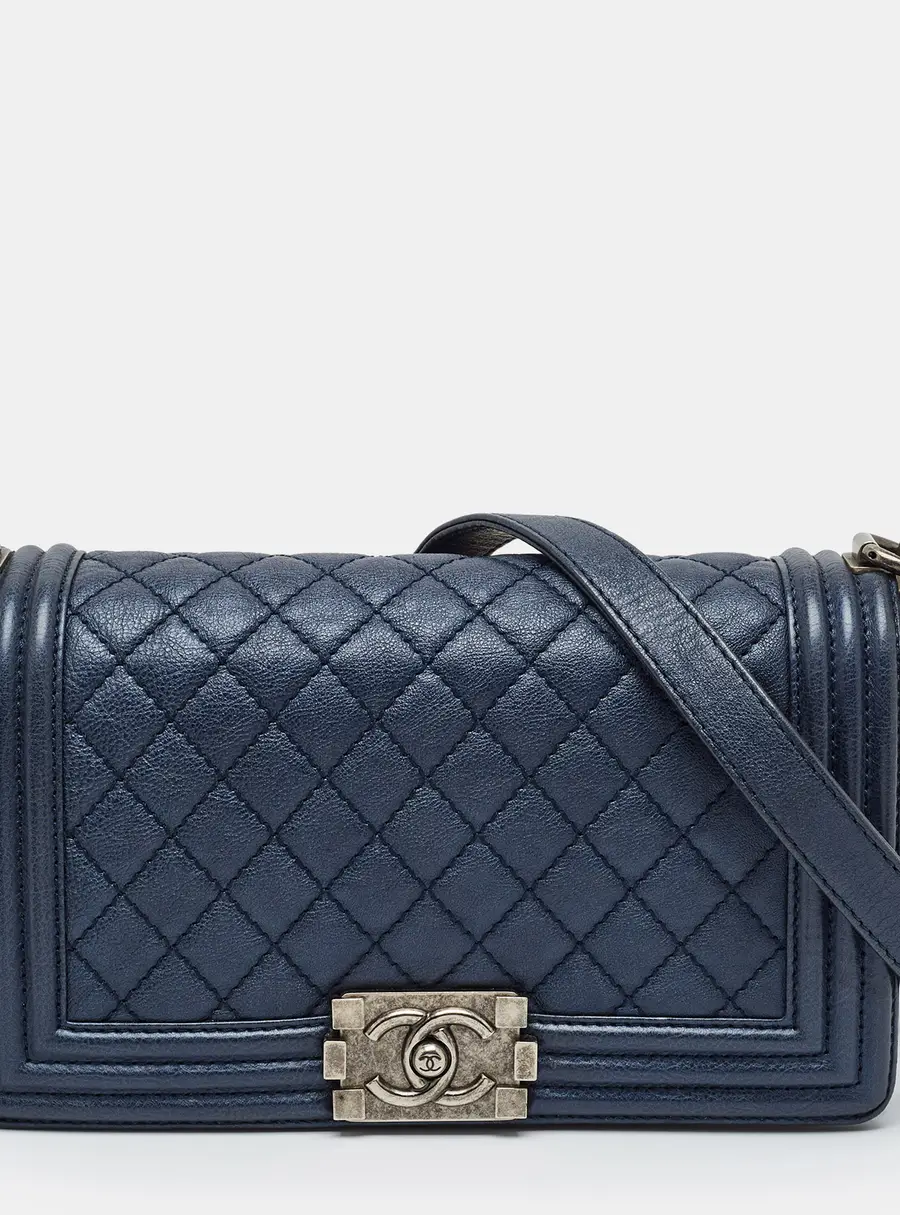 Chanel Boy Flap Medium Metallic Blue Quilted Leather Bag