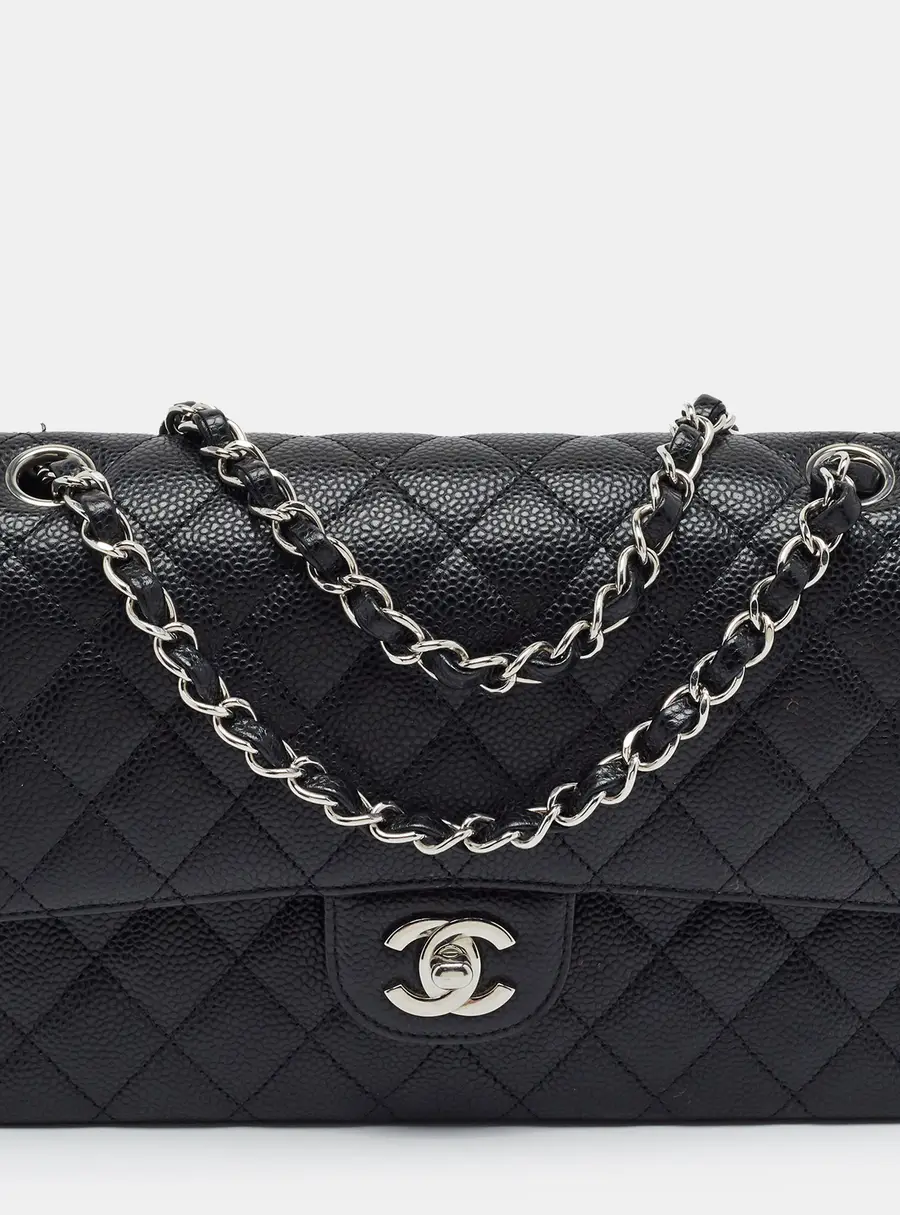 Chanel Classic Double Flap Medium Black Quilted Caviar Leather Bag