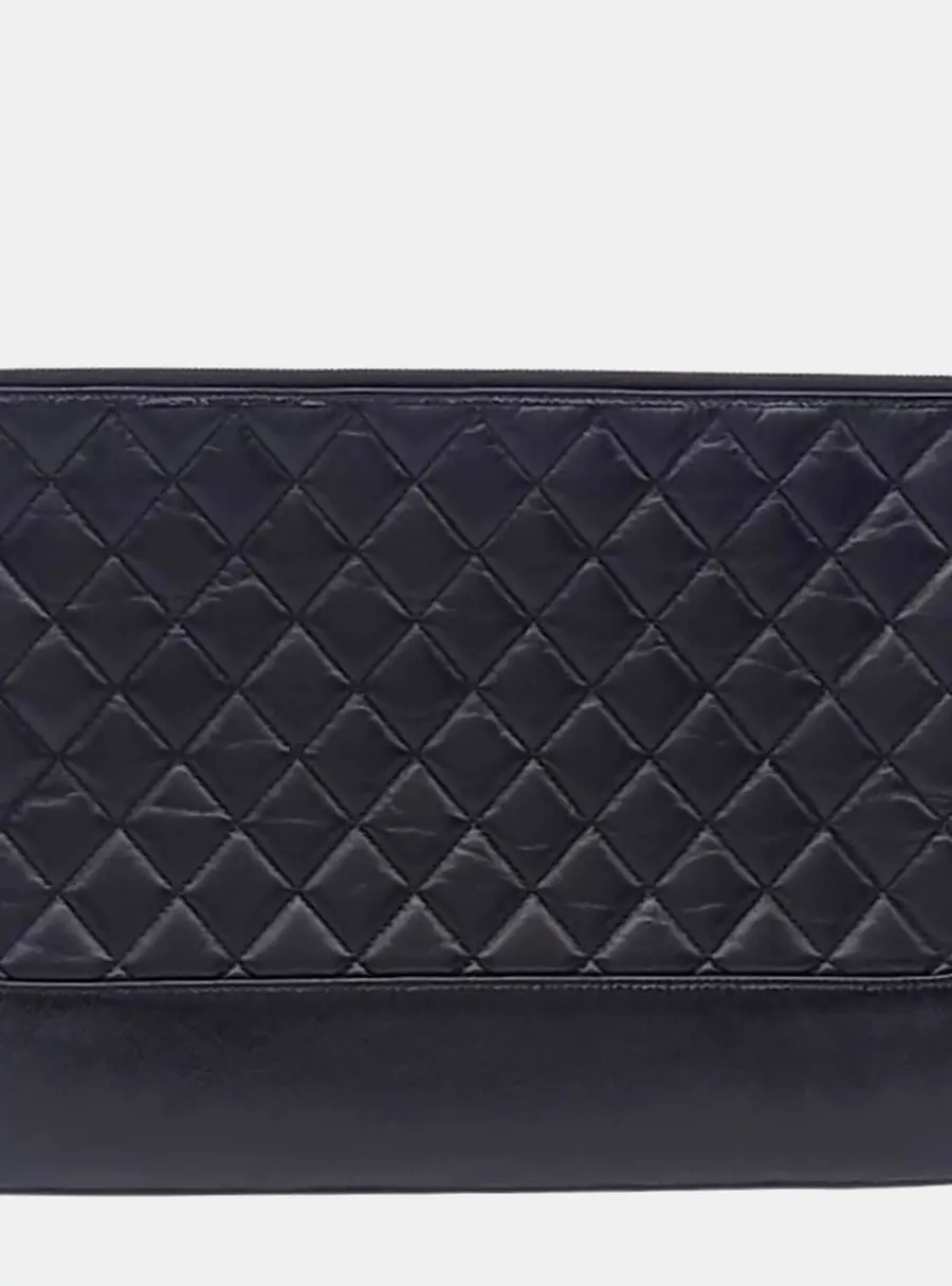 Chanel Gabrielle Large Black Leather Clutch Bag