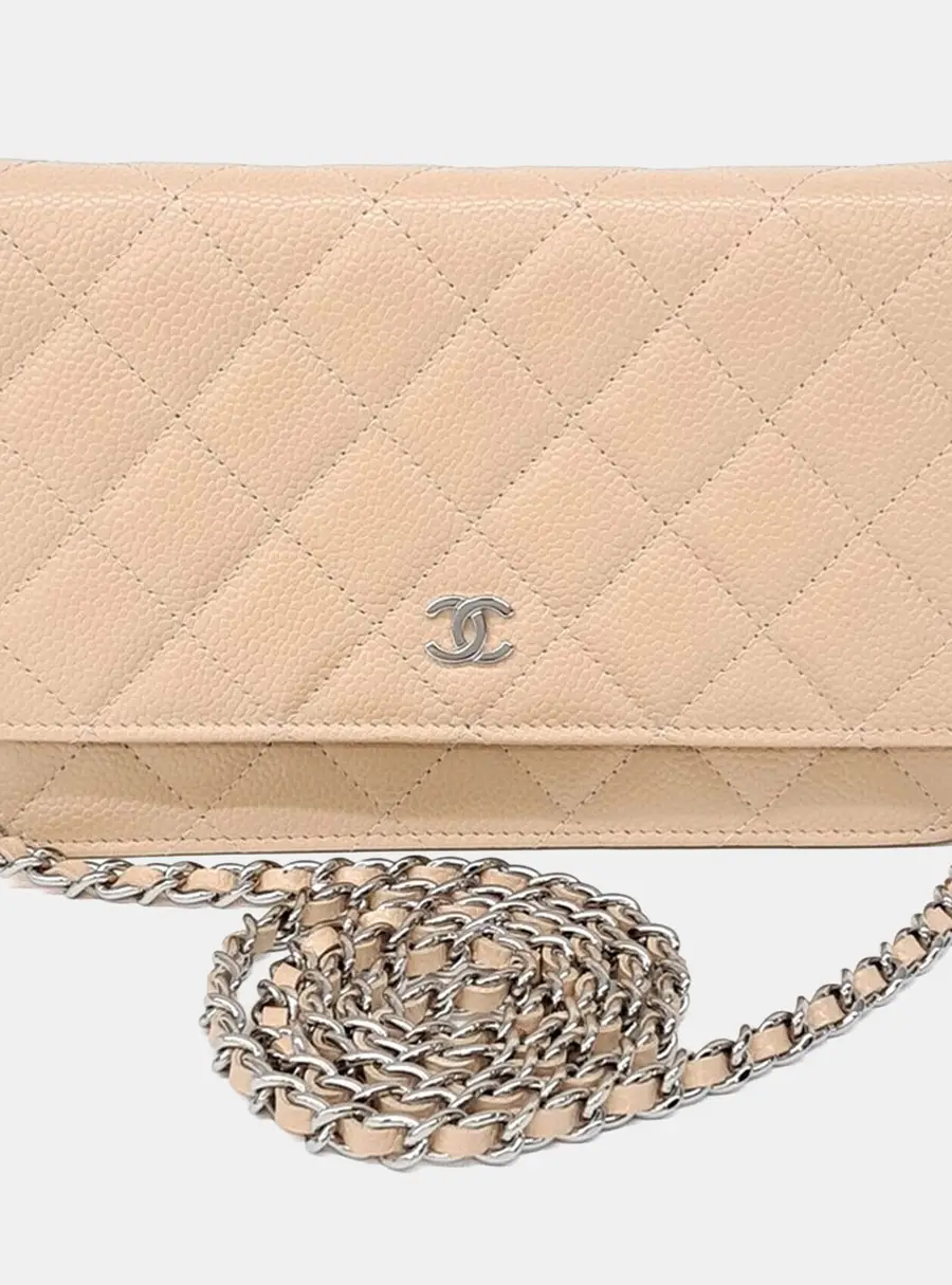 Chanel Beige Leather Caviar WOC Mini Crossbody Bag