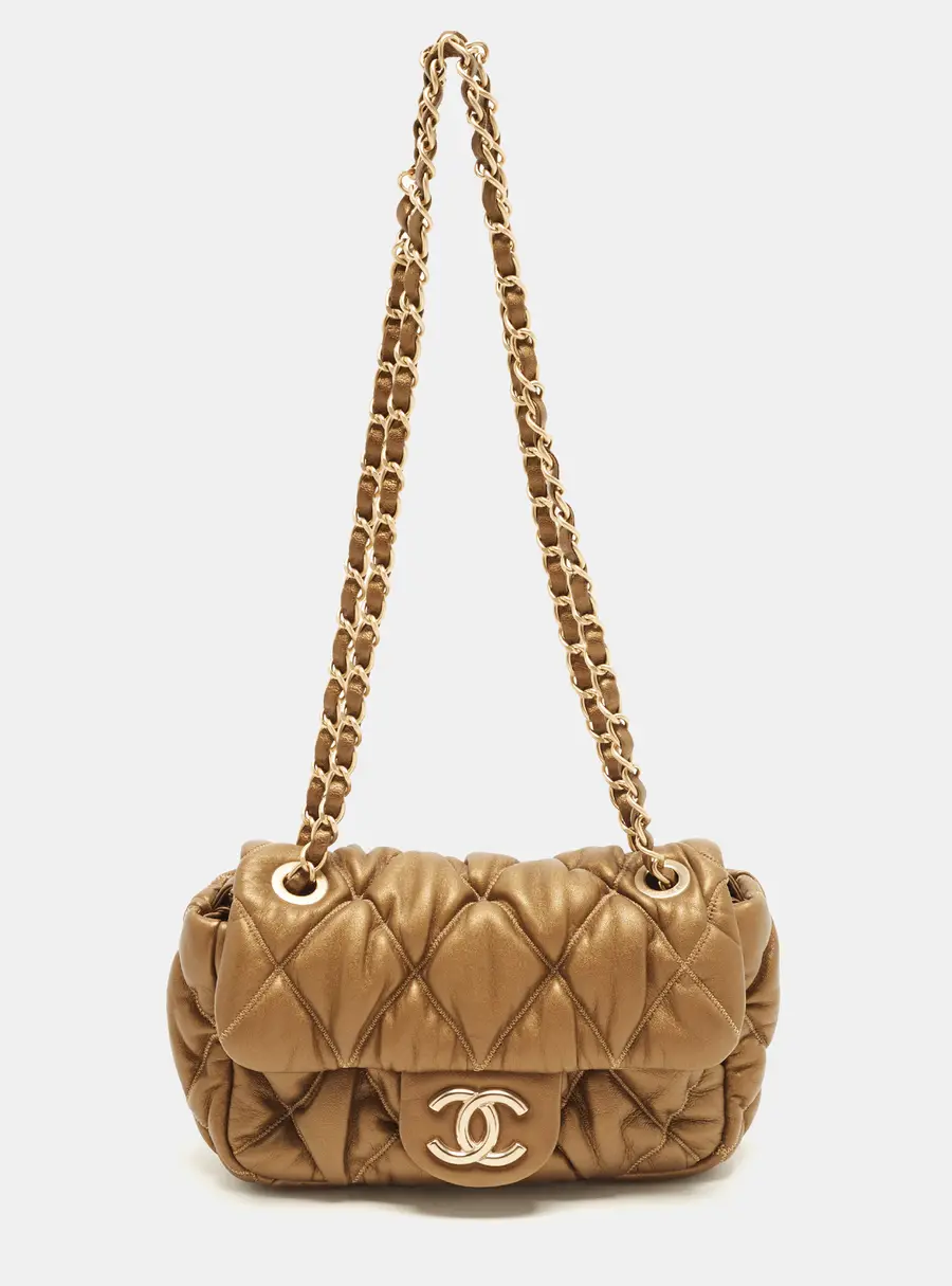 Chanel Bubble Flap Mini Gold Quilted Leather Bag