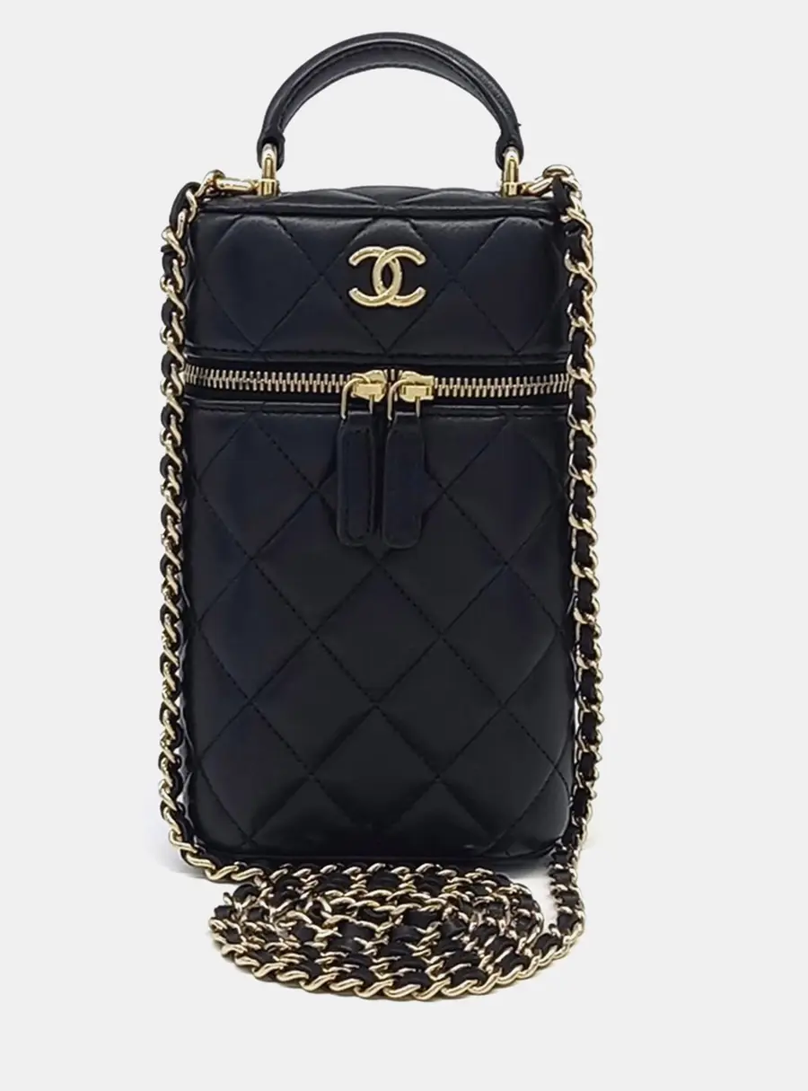 Chanel Black Leather Cosmetic Phone Holder Crossbody Bag