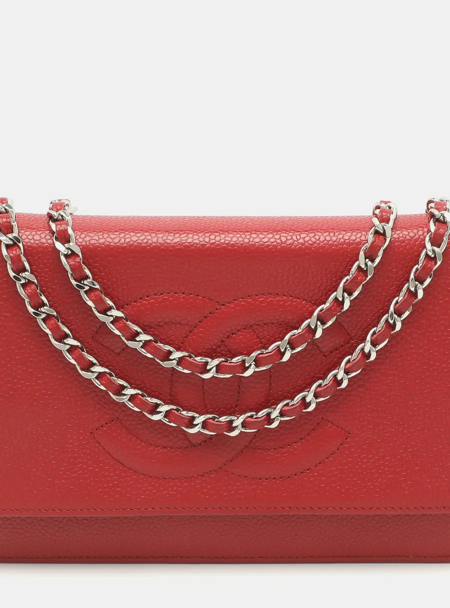 Chanel WOC Red Caviar Leather Clutch