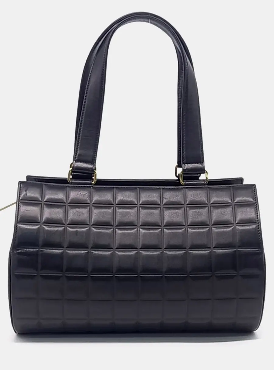 Chanel Black Leather chocolate bar Boston bag