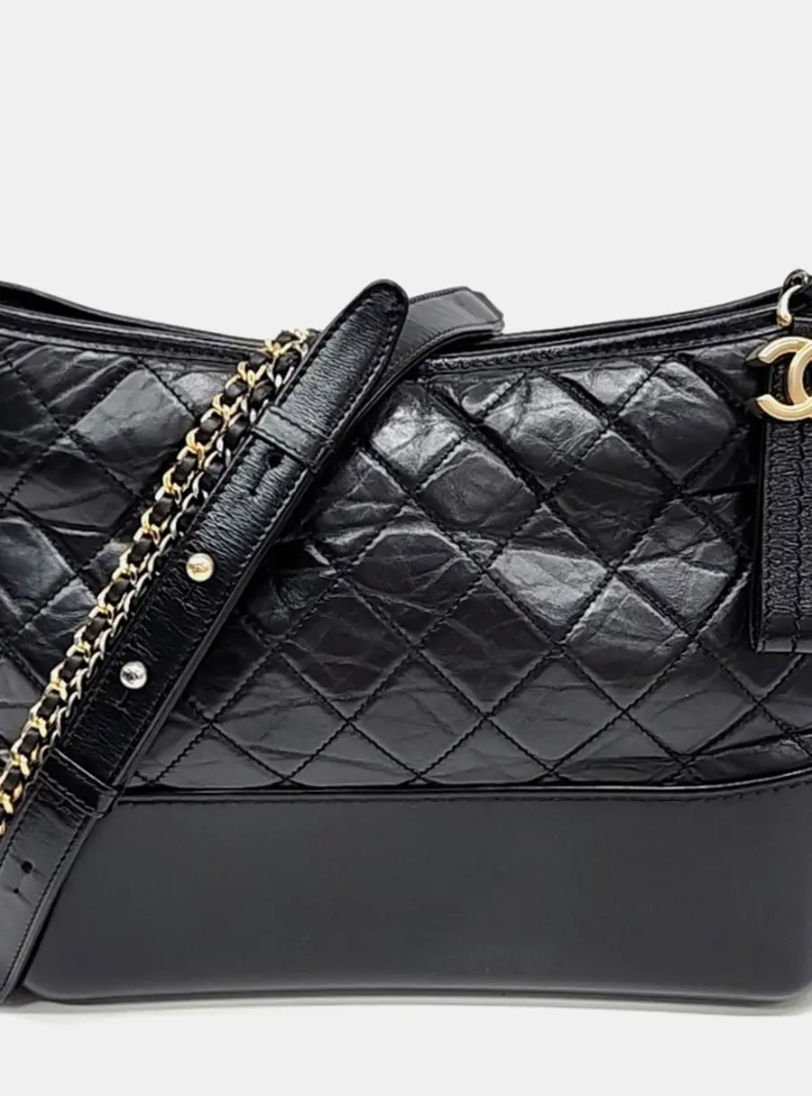Chanel Black Leather Gabrielle Hobo Bag Medium