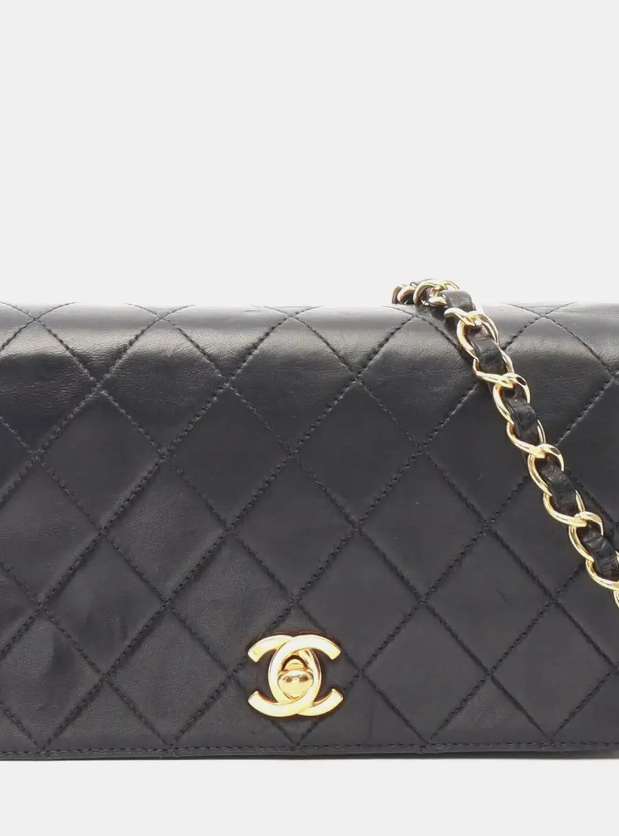 Chanel Mini Matelasse Full Flap Turnlock Black Lambskin Leather Shoulder Bag
