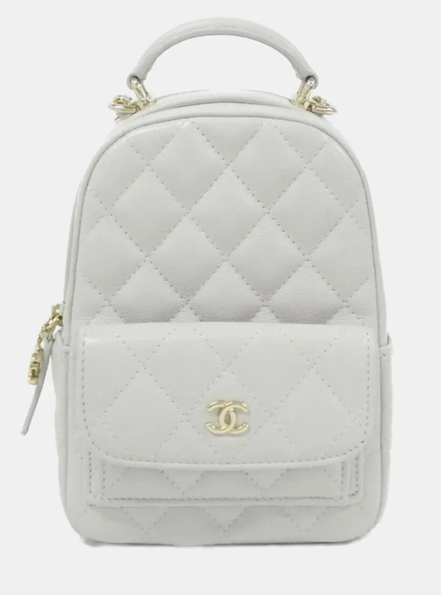 Chanel Classic Mini Light Gray Caviar Leather Backpack Bag