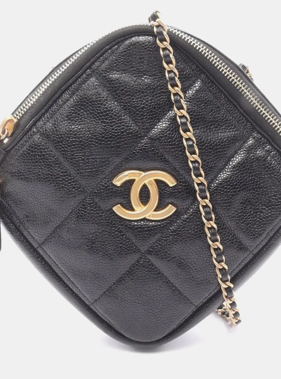 Chanel Diamond Quilted Small Black Caviar Leather Crossbody Bag