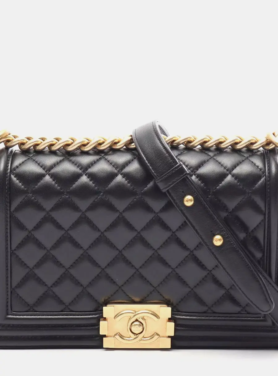 Chanel Boy Old Medium Black Quilted Lambskin Leather Shoulder Bag